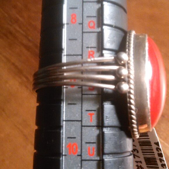 Red Coral Sterling Silver Ring (Size 9) - Picture 4 of 10